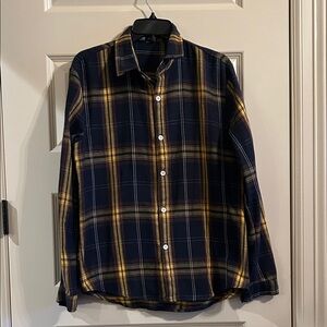 ROMWE Men's Navy and Yellow Plaid Shirt